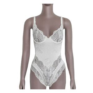Christian Dior‎ White Lace Bodysuit Small Sheer Bridal Coquette Lingerie Rare